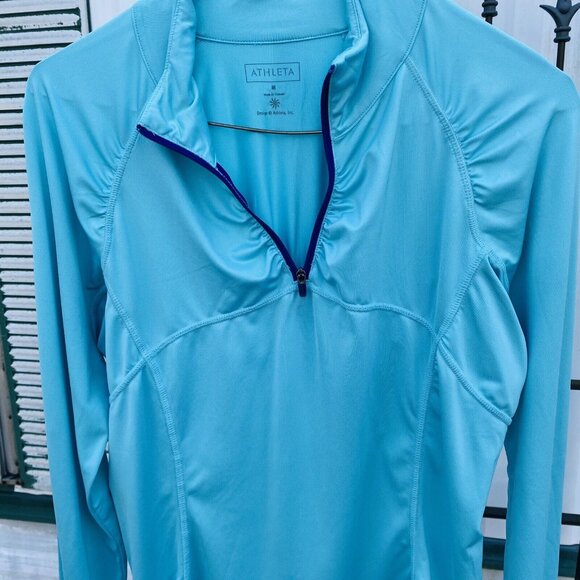 Athleta Intrepid Sunshield Athletic Shirt Blue Back Pocket Medium - Picture 4 of 12
